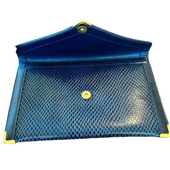 Vintage Koret Pebbled Leather Navy Gold Hardware Envelope Clutch - Picture 5 of 9